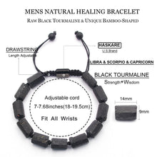 Load image into Gallery viewer, Natural Stone Tourmaline Crystal Bracelet for Men, HASKARE Protection Crystals Raw Black Tourmaline Beads Bracelet, Mens Energy Healing Bracelet for Anxiety, Drawstring Handmade Bracelet Gifts for Men