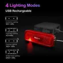 Load image into Gallery viewer, BikeSpark Auto-Sensing Rear Light G4R, USB Rechargeable, 240HRs, Precise Brake Sensing for Cargo Rack, Large Reflector, 50/80mm Screw Mounted, Easy Release, Made in Taiwan