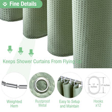 Load image into Gallery viewer, Dynamene Sage Green Shower Curtain - Waffle Textured Heavy Duty Thick Fabric Shower Curtains for Bathroom, 256GSM Luxury Weighted Polyester Cloth Bath Curtain Set with 12 Plastic Hooks,72Wx72H,Green