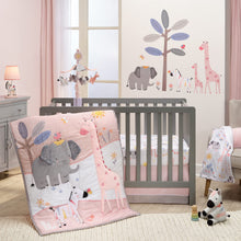 Load image into Gallery viewer, Lambs & Ivy Jazzy Jungle 3-Piece Safari Animals Pink Baby Crib Bedding Set