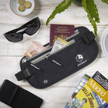 Load image into Gallery viewer, Slim Minimalist Design Money Belt, RFID Blocking for Men & Women - Ideal for Keeping Your Cash, Credit Card, Passport, Phone Safe When Traveling (Black)