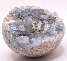 Load image into Gallery viewer, 3.4" 680g Silverish Clear Blue Celestite Geode Cluster Sphere Orb Natural Sparkling Celestine Gemstone Crystal Mineral Specimen - Madagascar + Stand