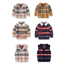 Load image into Gallery viewer, 1-8T Toddler Kid Boy Sweater Spring Winter Clothes Warm Pullover Top Long Sleeve Plaid Sweater Girl Fashion Gentleman Knitwear