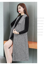 Load image into Gallery viewer, FairyShely Woolen Vest Knitted Sweater Dress Suit Women 2020 Autumn Winter Vintage Long Pullover Belt Blazer Dress Two Piece Set