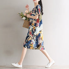 Load image into Gallery viewer, cotton linen vintage floral plus size women casual loose midi summer dress elegant clothes 2020 ladies dresses sundress