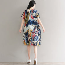 Load image into Gallery viewer, cotton linen vintage floral plus size women casual loose midi summer dress elegant clothes 2020 ladies dresses sundress
