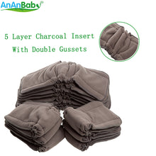 Load image into Gallery viewer, Bamboo Charcoal Inserts Reusable Nappies 5 Layers Bamboo Charcoal Gusset Inserts Washable Diapers Bamboo Inserts