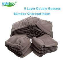 Load image into Gallery viewer, Bamboo Charcoal Inserts Reusable Nappies 5 Layers Bamboo Charcoal Gusset Inserts Washable Diapers Bamboo Inserts