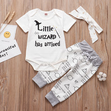 Load image into Gallery viewer, Baby 3Pcs Set Little Wizard Has Arrived Outfit