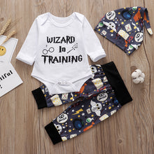 Load image into Gallery viewer, Baby 3Pcs Set Little Wizard Has Arrived Outfit