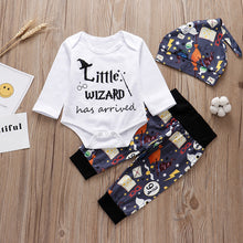 Load image into Gallery viewer, Baby 3Pcs Set Little Wizard Has Arrived Outfit