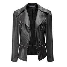 Load image into Gallery viewer, Short Black PU Leather Jacket Autumn Coat