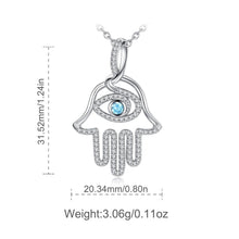 Load image into Gallery viewer, EUDORA 100% 925 Sterling Silver Hamsa Hand & Blue evil eye CZ Pendant Necklace Good Luck Charm Fine Jewelry Birthday Gift D340