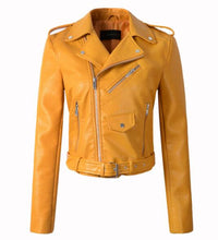 Load image into Gallery viewer, New Arrival 2020 brand Winter Autumn Motorcycle leather jackets yellow leather jacket women leather coat slim PU jacket Leather