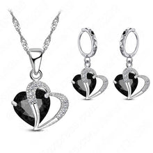 Load image into Gallery viewer, Luxury Women 925 Sterling Silver Cubic Zircon Necklace Pendant Earrings Sets Cartilage Piercing Jewelry Wedding Heart Design