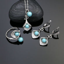 Load image into Gallery viewer, 925 Silver Jewelry Sets Blue Pearl Beads White Crystal