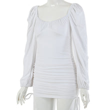 Load image into Gallery viewer, Cryptographic Ribbed Side Drawstring Ruched Sexy Mini Dress Lantern Sleeve 2020 Autumn Backless Dresses Bodycon Women Clothes