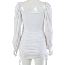 Load image into Gallery viewer, Cryptographic Ribbed Side Drawstring Ruched Sexy Mini Dress Lantern Sleeve 2020 Autumn Backless Dresses Bodycon Women Clothes