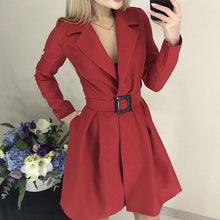 Load image into Gallery viewer, Vintage A-Line Dress Belted Long Sleeve V-Neck Sexy Dress Party Womens Clothes 2020 Winter Autumn Dress Women Dresses Mini