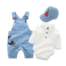 Load image into Gallery viewer, Newborn Clothes Toddler Boy Hat Romper Baby Set 3PCS Cotton Bib Long-sleeved Jumpsuit Suit Boys Fashion Outfit 3 6 9 12 18 24M