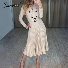 Load image into Gallery viewer, Simplee Elegant plaid office ladies dress A-line belt autumn winter work dress Fashion High street Vintage V-neck female dress