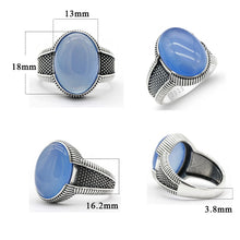 Load image into Gallery viewer, 2020 New Real 925 Sterling Silver Men's Ring with Big Natural Blue Agate Stone Vintage Simple Male Rings Turkish Jewelry Gift