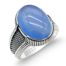 Load image into Gallery viewer, 2020 New Real 925 Sterling Silver Men's Ring with Big Natural Blue Agate Stone Vintage Simple Male Rings Turkish Jewelry Gift