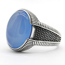 Load image into Gallery viewer, 2020 New Real 925 Sterling Silver Men's Ring with Big Natural Blue Agate Stone Vintage Simple Male Rings Turkish Jewelry Gift
