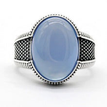 Load image into Gallery viewer, 2020 New Real 925 Sterling Silver Men's Ring with Big Natural Blue Agate Stone Vintage Simple Male Rings Turkish Jewelry Gift