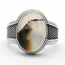 Load image into Gallery viewer, 2020 New Real 925 Sterling Silver Men's Ring with Big Natural Blue Agate Stone Vintage Simple Male Rings Turkish Jewelry Gift