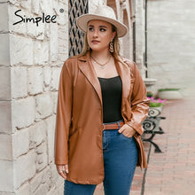 Load image into Gallery viewer, Simplee Office lace up women plus size Jacket autumn winter Elegant lapel blazer jacket brown Casual pocket fashion top coats