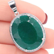 Load image into Gallery viewer, 34x21mm Big Jewelry Set 17.5g Oval 22x18mm Real Red Ruby Green Emerald CZ For Woman's Dating Silver Pendant Earrings