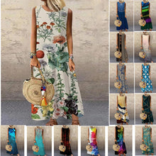 Load image into Gallery viewer, Women Print Long Dress 2022 Summer Casual Loose Sleeveless Dresses Sundress Female Elegant Robe Vintage Maxi Dresses Plus Size