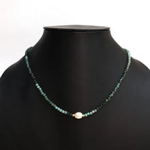 Load image into Gallery viewer, Gempires Emerald Beaded Necklace with Freshwater Pearl, Emerald Pearl Necklace, Choker Style, Party wear, Gift for Mom, Girlfriend, Wife, 14k Gold Plated 18 inch Adjustable Chain
