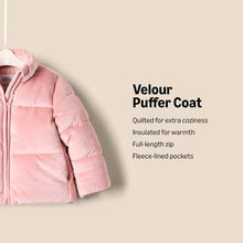 Load image into Gallery viewer, Amazon Essentials x Sofia Grainge Baby Girls' Velour Puffer Jacket, Rose, 12 Months
