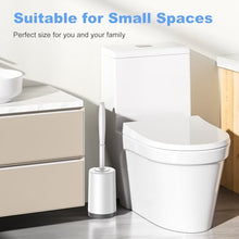 Load image into Gallery viewer, HAMITOR Toilet Bowl Brush Holder Set: Curved Design with Holder for Deep Cleaning Under Rim - Compact Hidden Scrubber for Small Space - Modern RV Bathroom Accessories - White
