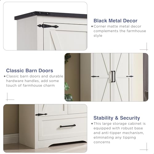 Load image into Gallery viewer, JXQTLINGMU Farmhouse Kitchen Pantry Cabinet - 72" Tall Wood Kitchen Storage Cabinets with Adjustable Shelves & 2 Barn Doors & Drawer, Versatile Storage for Dining Room, Bathroom, Antique White
