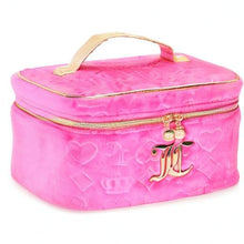 Load image into Gallery viewer, Juicy Couture Hot Pink Makeup Bag Cosmetics Organizer Travel Essentials Train Case Velour Heart Crown
