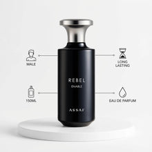 Load image into Gallery viewer, ASSAF Rebel Perfume 150 ml | Bold &amp; Fearless Apple &amp; Mandarin Fragrance | Cardamom &amp; Caramel | Unconventional Signature Scent
