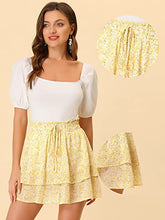 Load image into Gallery viewer, Allegra K 2023 Floral Skirts for Women's Ruffle Hem Layered Chiffon Mini Skirt Medium Yellow
