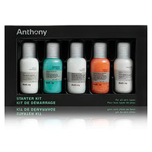 Load image into Gallery viewer, Anthony Starter Kit, 5 Count, Glycolic Facial Cleanser, Facial Scrub, All Purpose Facial Moisturizer, Invigorating Rush Hair &amp; Body Wash, Shave Cream
