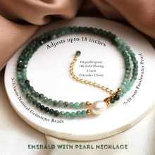 Load image into Gallery viewer, Gempires Emerald Beaded Necklace with Freshwater Pearl, Emerald Pearl Necklace, Choker Style, Party wear, Gift for Mom, Girlfriend, Wife, 14k Gold Plated 18 inch Adjustable Chain
