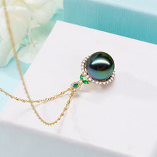 Load image into Gallery viewer, Nonnyl Gifts for Women- Tahitian-Black-Pearl-Necklace for Women, 12-13mm Real South Sea Pearls Pendant Sterling Silver Plated 18K Gold With Urquoise- Christmas Mothers Day Valentine's Day Jewelry
