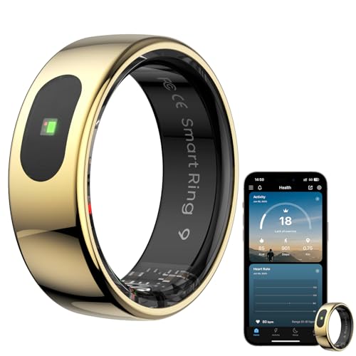 Smart Ring Health Tracker for Women & Men, Fitness Ring with Sleep & Motion Tracking, Touch Control, No Subscription Required, Compatible with iOS & Android (Gold, 10)