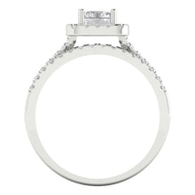 Load image into Gallery viewer, 1.57ct Emerald Cut Clear VVS1 Ideal Zircon 14k White Gold Halo Solitaire W/Accents Wedding Anniversary Bridal Ring Set Size 8
