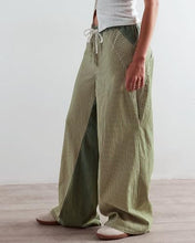 Load image into Gallery viewer, PEIHOT Low Rise Striped Denim Pants for Women Pull On Drawstring Boho Baggy Jeans Trendy 2025 Green
