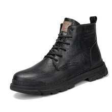 Load image into Gallery viewer, Men's Leather Lace Up Motorcycle Combat Boots Retro Round Toe lug sole Chukka Ankle Boots Casual Waterproof Oxford Dress Work Boot (black,8.5,8.5)
