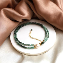 Load image into Gallery viewer, Gempires Emerald Beaded Necklace with Freshwater Pearl, Emerald Pearl Necklace, Choker Style, Party wear, Gift for Mom, Girlfriend, Wife, 14k Gold Plated 18 inch Adjustable Chain
