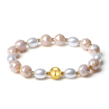 Load image into Gallery viewer, MetJakt 10mm Handmade Colorful Bling Beaded Bracelets Crystal Shell Pearl Stretch Jewelry for Women (Beige Porcelain)
