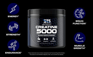 STS Creatine 300 Grams - 100% Pure Raw Creatine Monohydrate Powder, Pre-Workout, Post-Workout, Build Muscle and Stamina - 60 Servings - with scoop